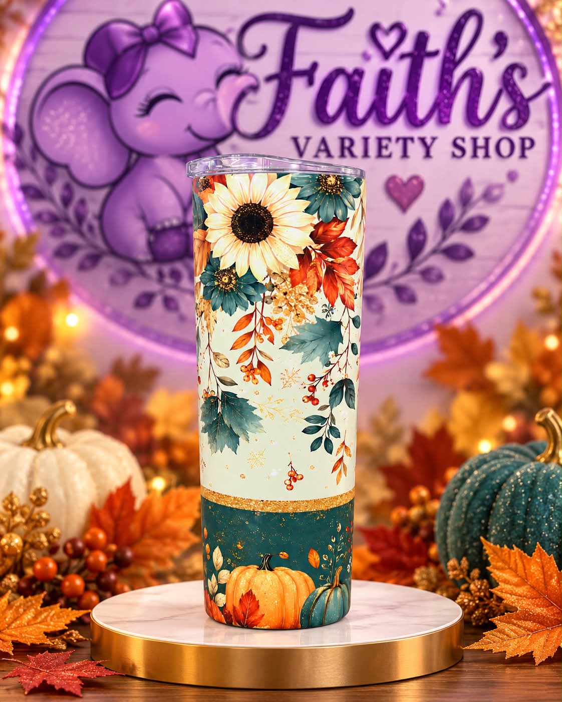 Teal Fall Floral Tumbler (Case of 25)