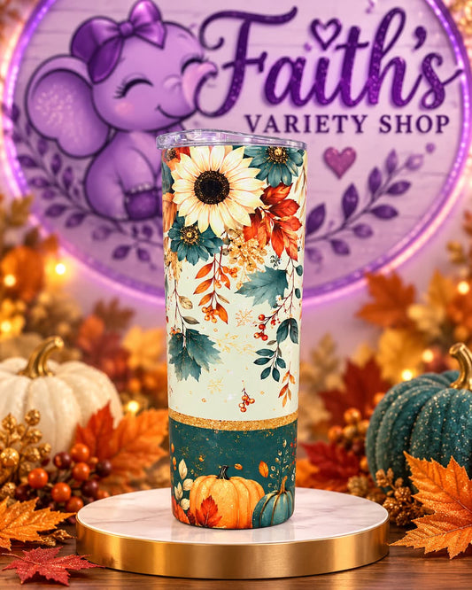 Teal Fall Floral Tumbler (Case of 25)
