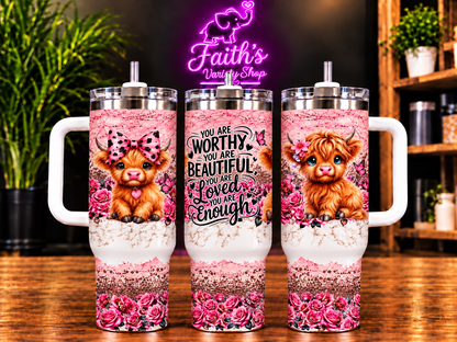 You Are Worthy Highland Cow Tumbler (Case of 25)