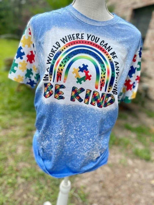 In A World You Can Be Anything, Be Kind Autism Bleached Sublimation Wholesale Shirts- Pack of 10