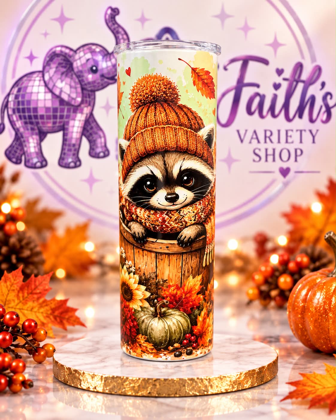 Fall Racoon Tumbler (Case of 25)